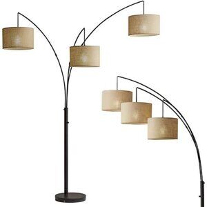 Trinity Arc Floor Lamp Antique Bronze Finish, Beige Burlap Home Decor Lamps